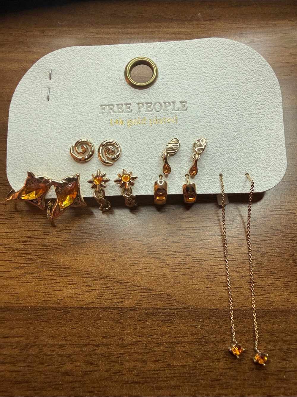 Free People 14k Gold-Plated Amber Crystal Multi-Earring Stack Set
